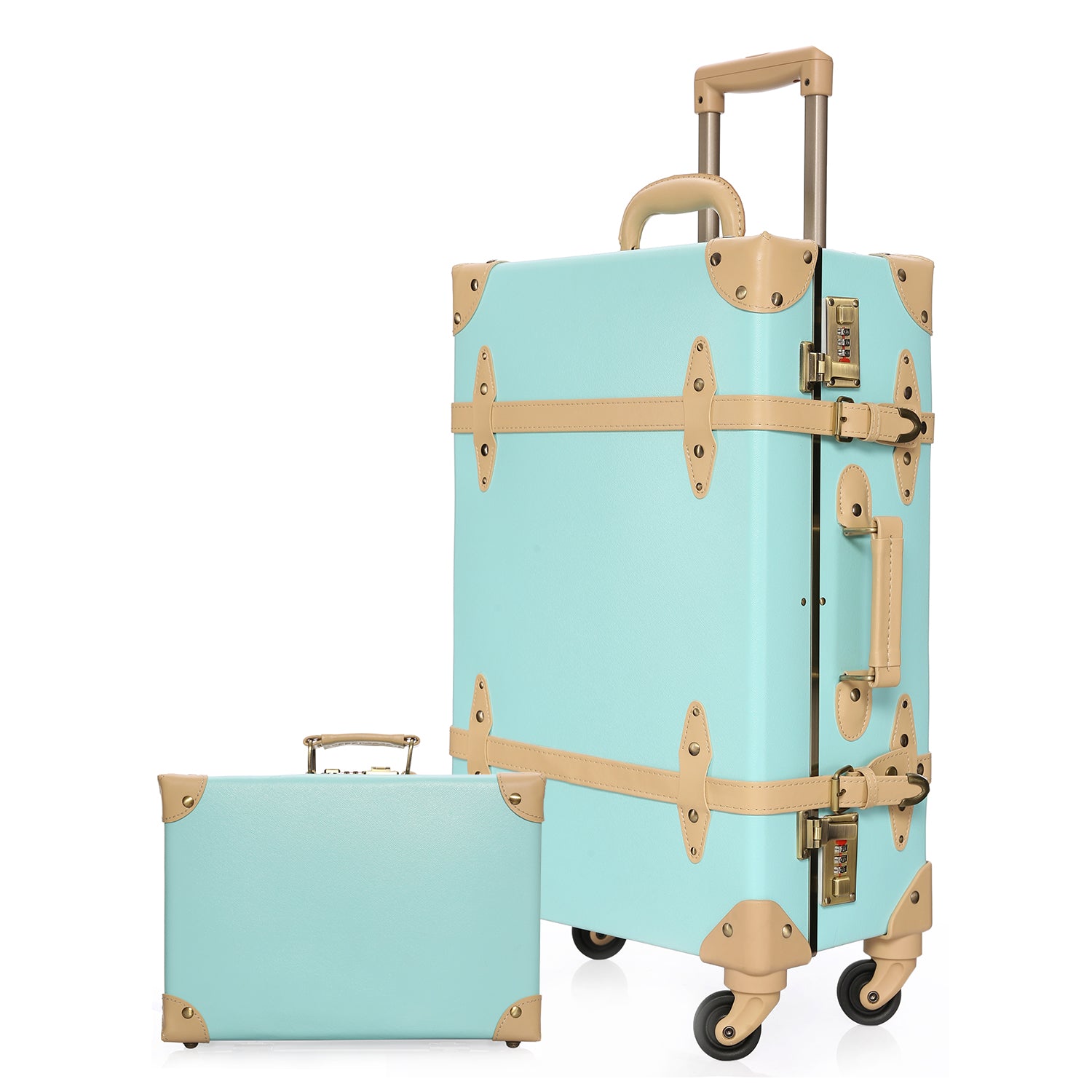 3PCS/SET Spinner Luggage Set Vintage Print suitcase PU Leather