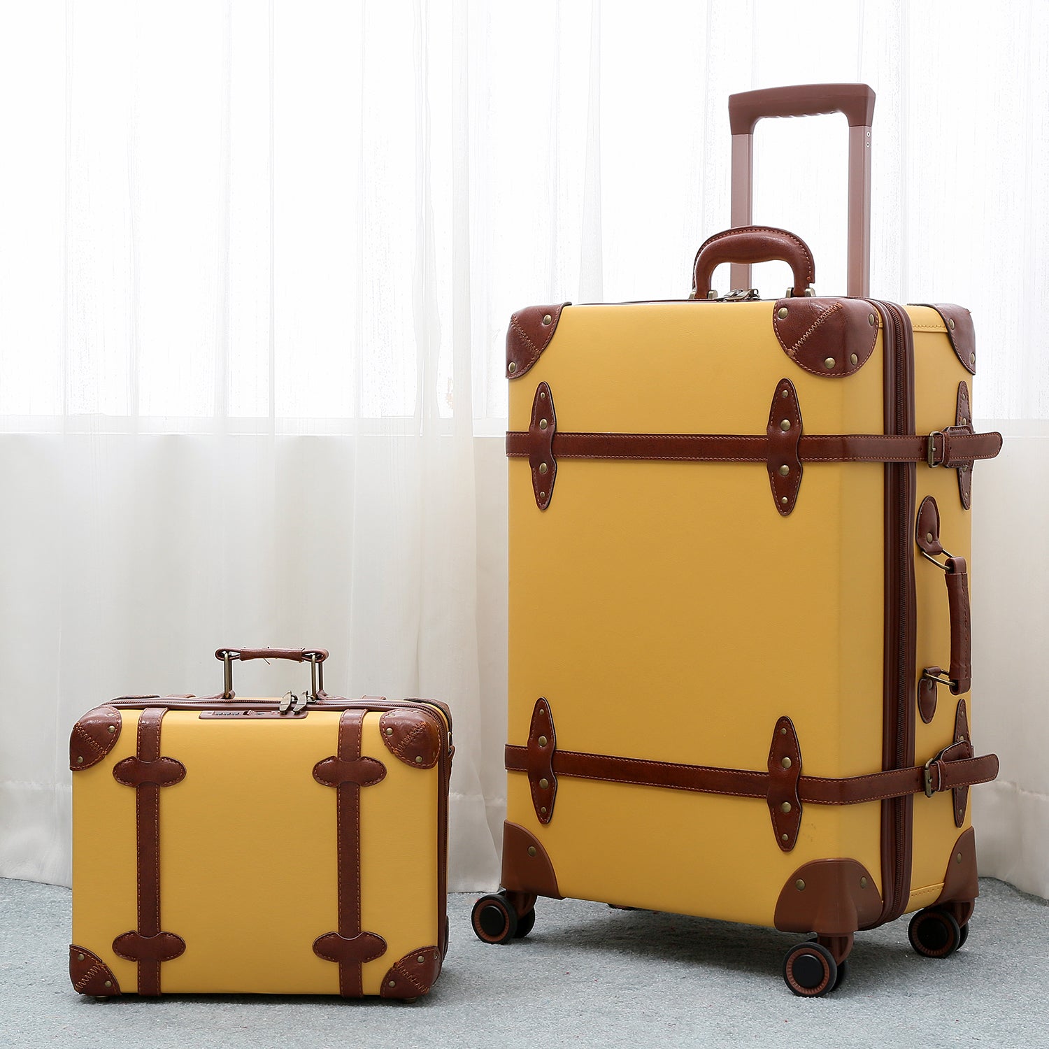 urecity Retro Luggage Set 24 inch Vintage Spinner Trolley Suitcase