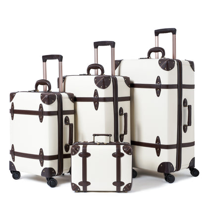 NZBZ Vintage Luggage Sets of 4 Pieces, Carry On Cute Suitcase with Rolling Spinner Wheels TSA Lock Luggage