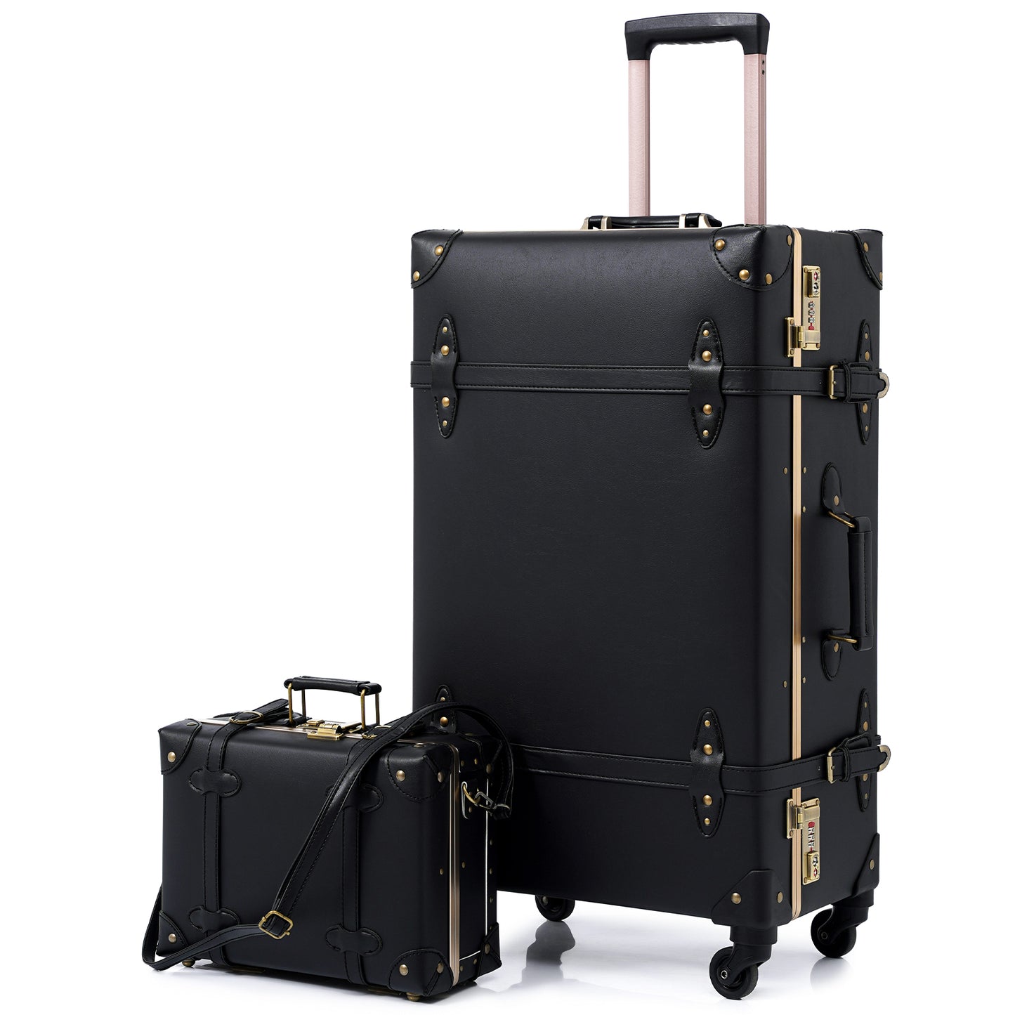 urecity Vintage-Kofferset für Damen, Vintage-Gepäcksets für Damen 2-teilig, süßes Designer-Kofferraumgepäck, Retro-Koffer (Rose White) 