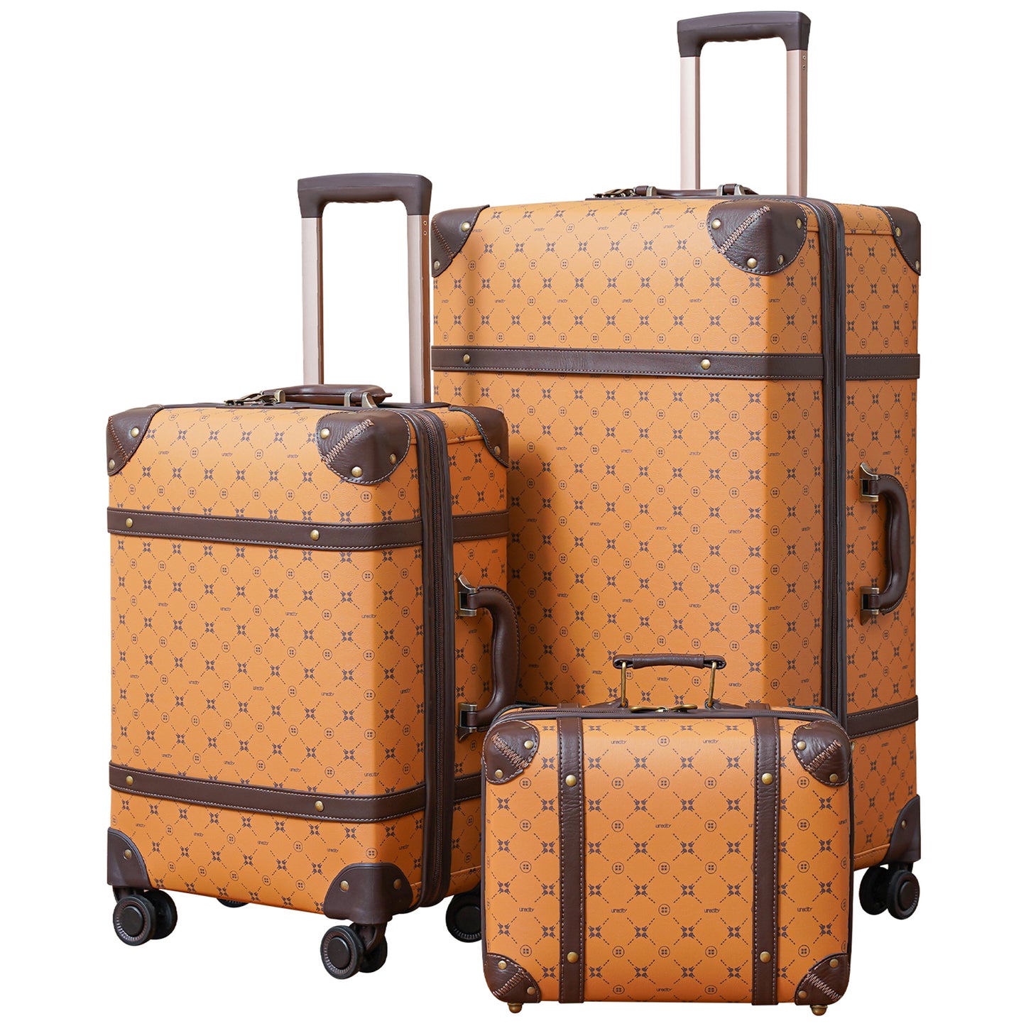 NZBZ 3 Pieces Vintage Luggage Set Cute Vintage Trunk Luggage 3 Pieces Retro Suitcase Set for Travel with Spinner Wheels, TSA Lock and Beauty Case