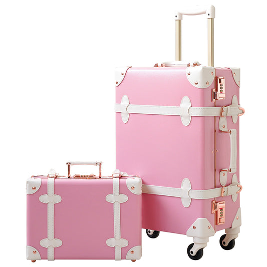 urecity vintage suitcase set for women, vintage luggage sets for women 2  piece, cute designer trunk luggage, retro suit case (Mint, 20+12)