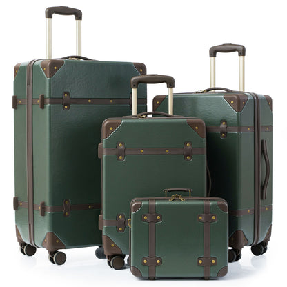 universal trotter Vintage Trunk Luggage Set with Brown Trim, Lightweight and Durable Hard Shell Suitcase Set with Double Spinner Wheels, TSA Lock