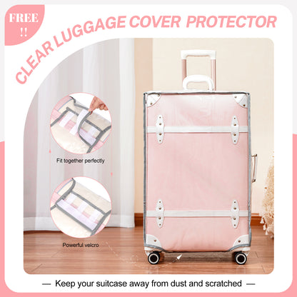 NZBZ Vintage Luggage Sets Retro Suitcase Luxury Cute Vintage Trunk Luggage with TSA Lock for Men and Women 3 Pieces 20inch & 24inch & 28inch