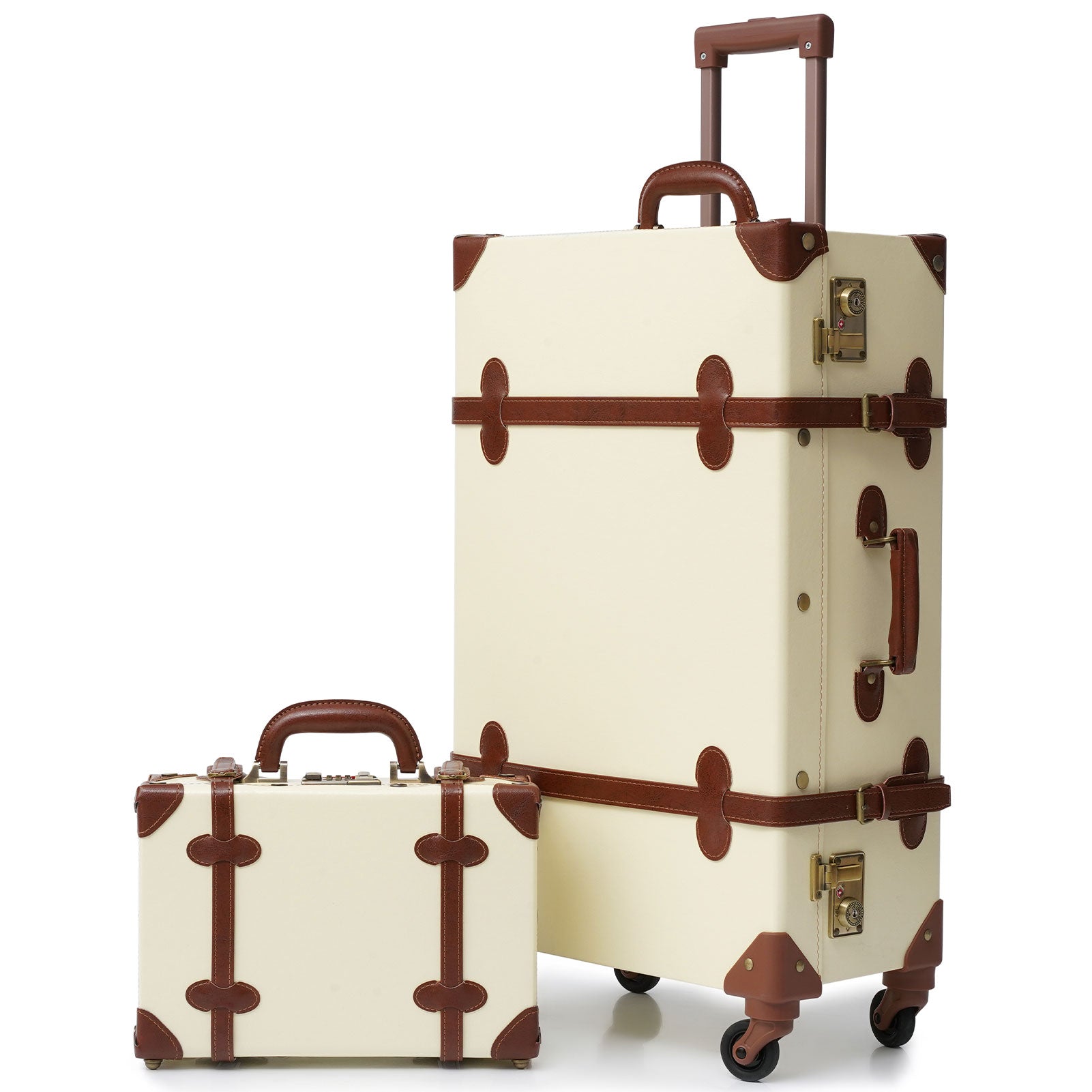 urecity Vintage leather-trimmed luggages 12''+20''+26''