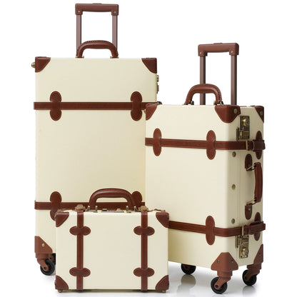 universal trotter Vintage Style Luggage Set 3 Piece, TSA Lock, Spinner Wheel, 26" Check-In, 20" Carry-On, 12" Boarding Tote