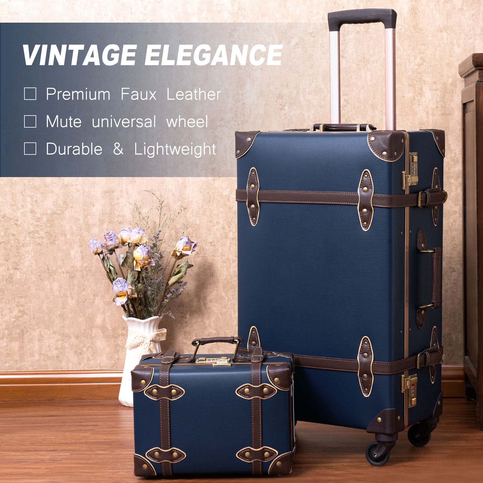 Urecity Vintage Suitcase Set for Women, Vintage Luggage Sets for Women 2  Piece