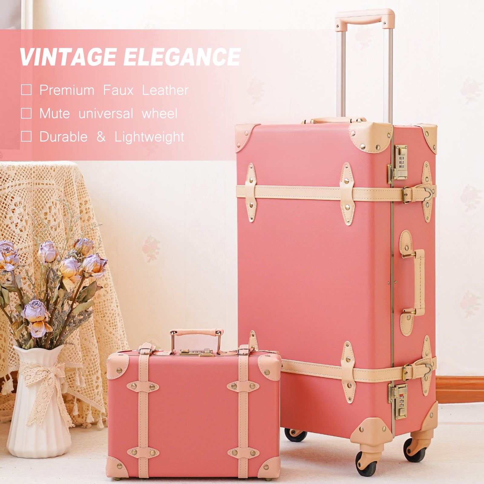 urecity vintage suitcase set for women, vintage luggage sets for