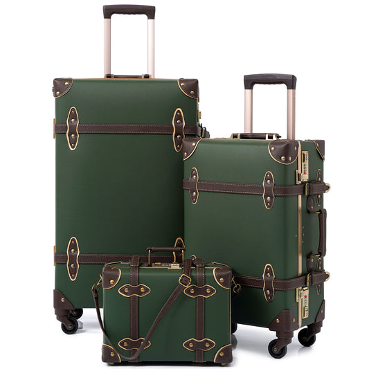 Urecity Vintage-Gepäcksets, Koffer, 2-teilig, Reise-Spinnerräder, Armeegrün 