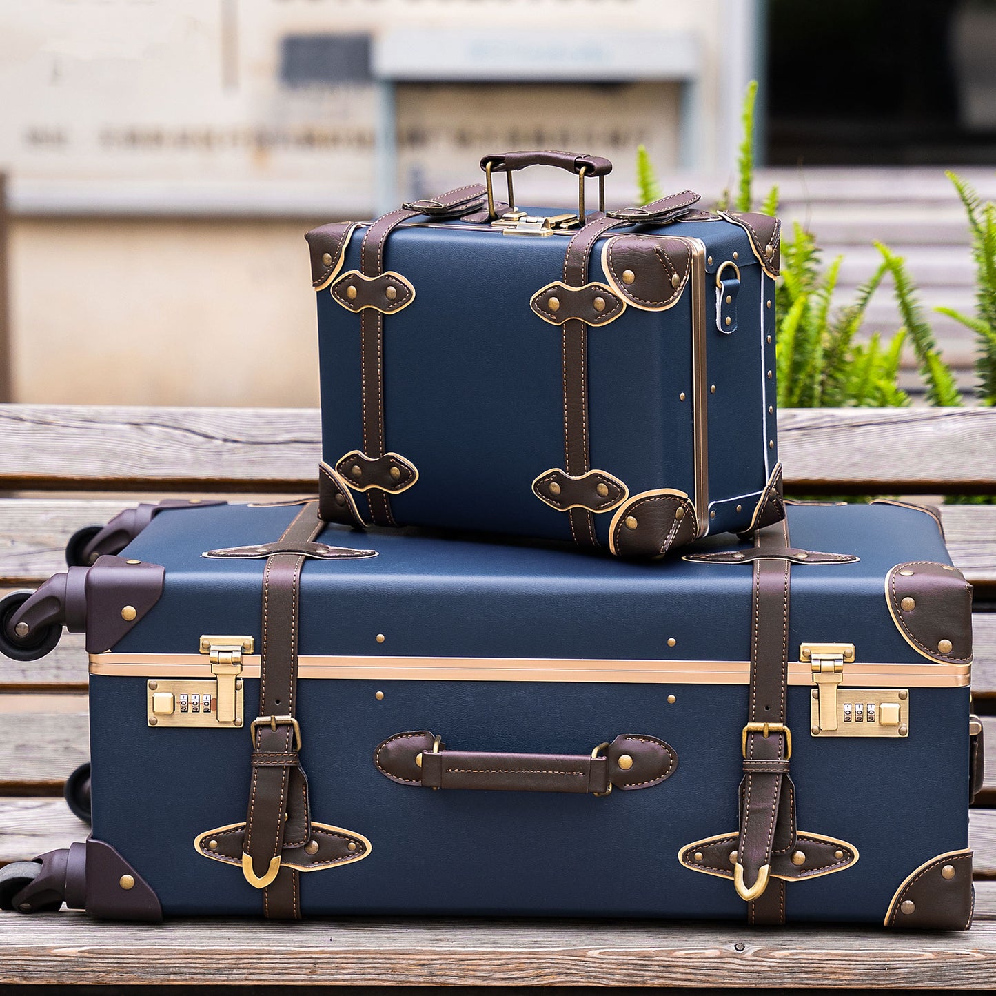 Urecity Pu Spinner Suitcase Grey 2 Piece Vintage Trunk Luggage Set –  urecity-luggage