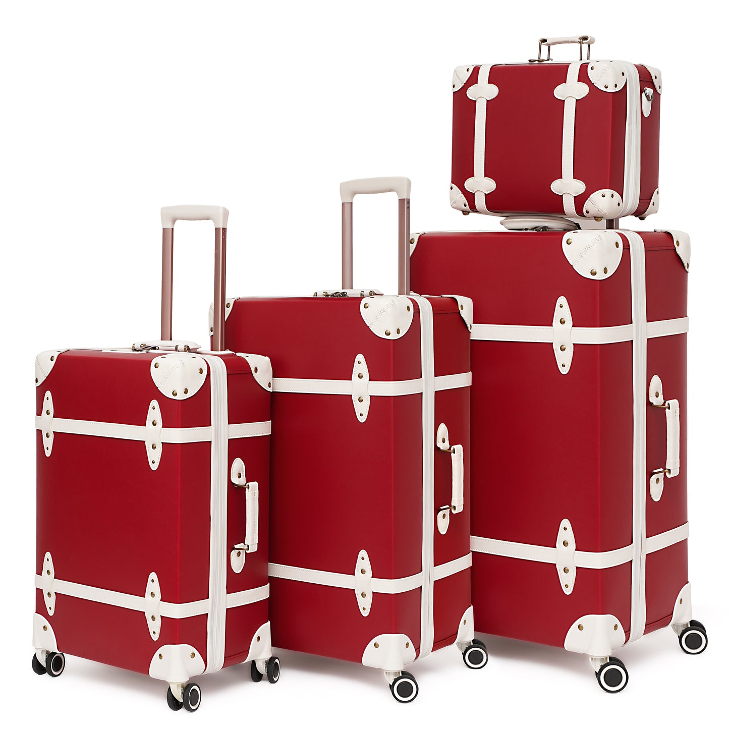NZBZ Vintage Luggage Sets of 4 Pieces, Carry On Cute Suitcase with Rolling Spinner Wheels TSA Lock Luggage
