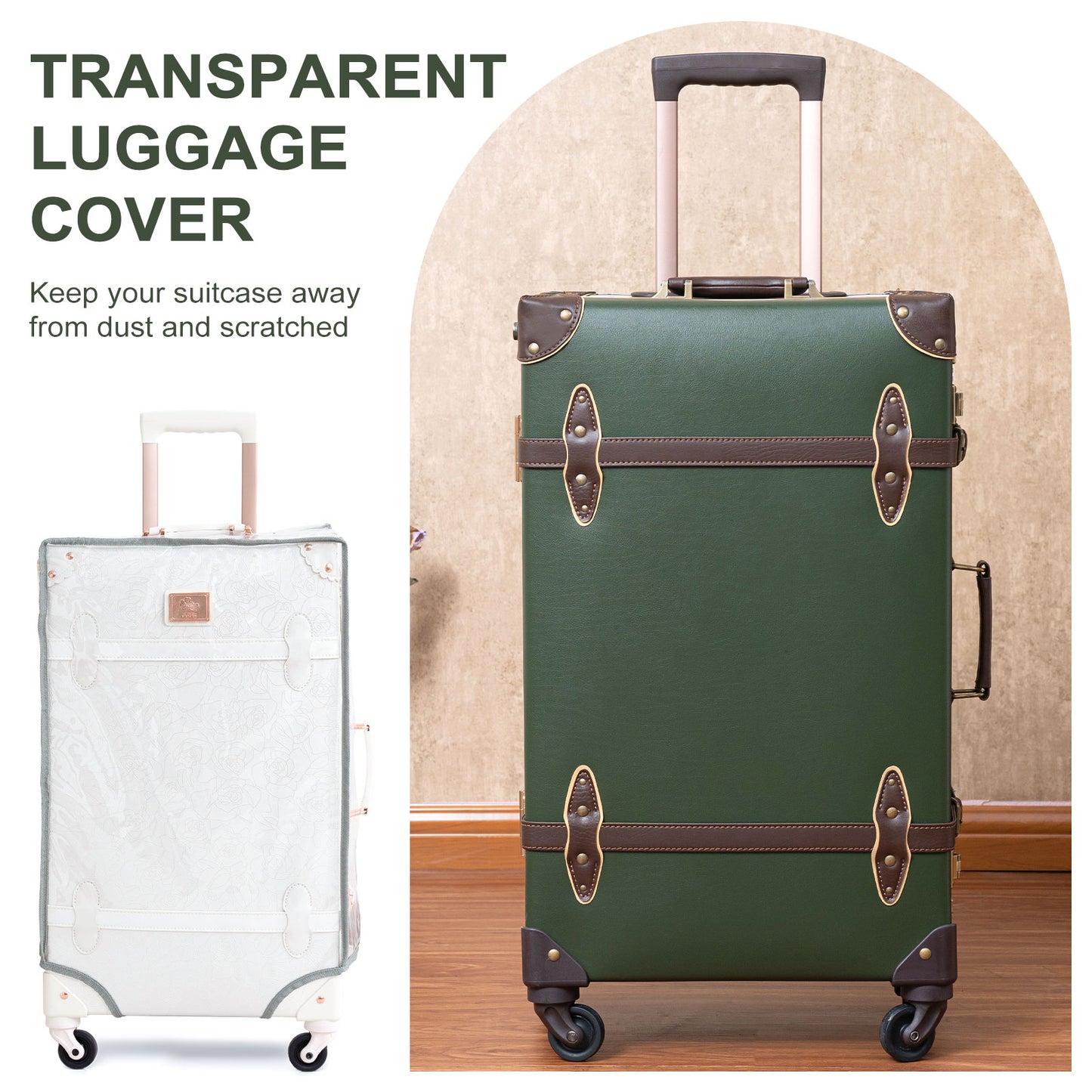 urecity Vintage Luggage Sets of 3 Piece - Hardside Lightweight Spinner Suitcases - Retro Travel Set includes Under Seat Train Case, 26"+20"+12"