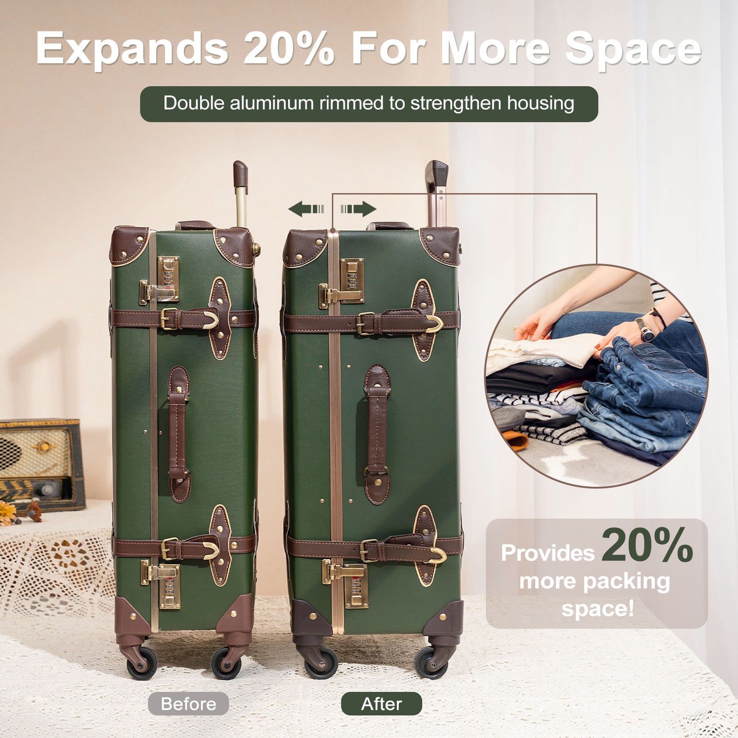 urecity vintage suitcase set for women, vintage luggage sets for women 2  piece, cute designer trunk luggage, retro suit case (Mint, 26+12) - Yahoo  Shopping