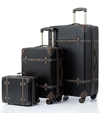 universal trotter Vintage Trunk Luggage Set with Brown Trim, Lightweight and Durable Hard Shell Suitcase Set with Double Spinner Wheels, TSA Lock