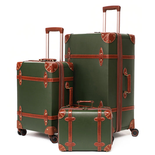 COTRUNKAGE Vintage Checked Luggage Sets 2 Piece TSA Lock Suitcase