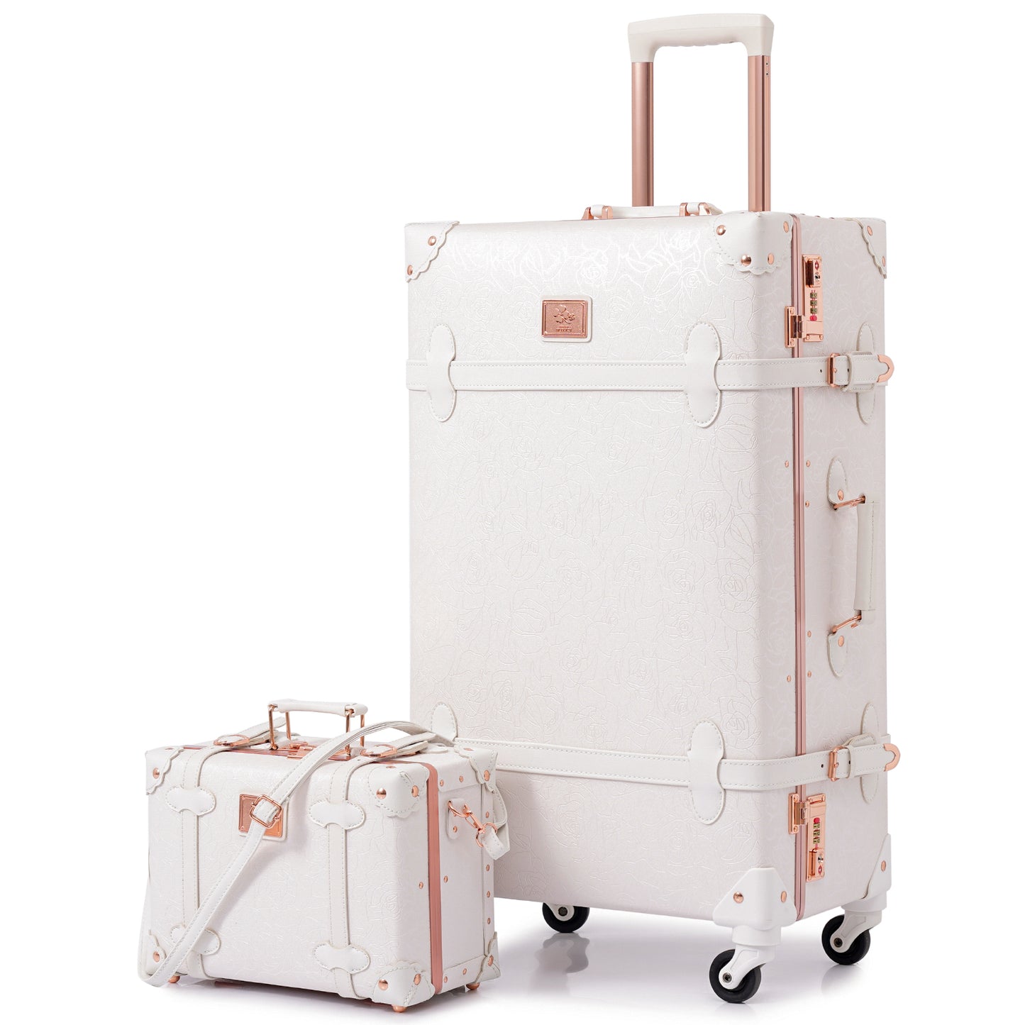 urecity Vintage-Kofferset für Damen, Vintage-Gepäcksets für Damen 2-teilig, süßes Designer-Kofferraumgepäck, Retro-Koffer (Rose White) 