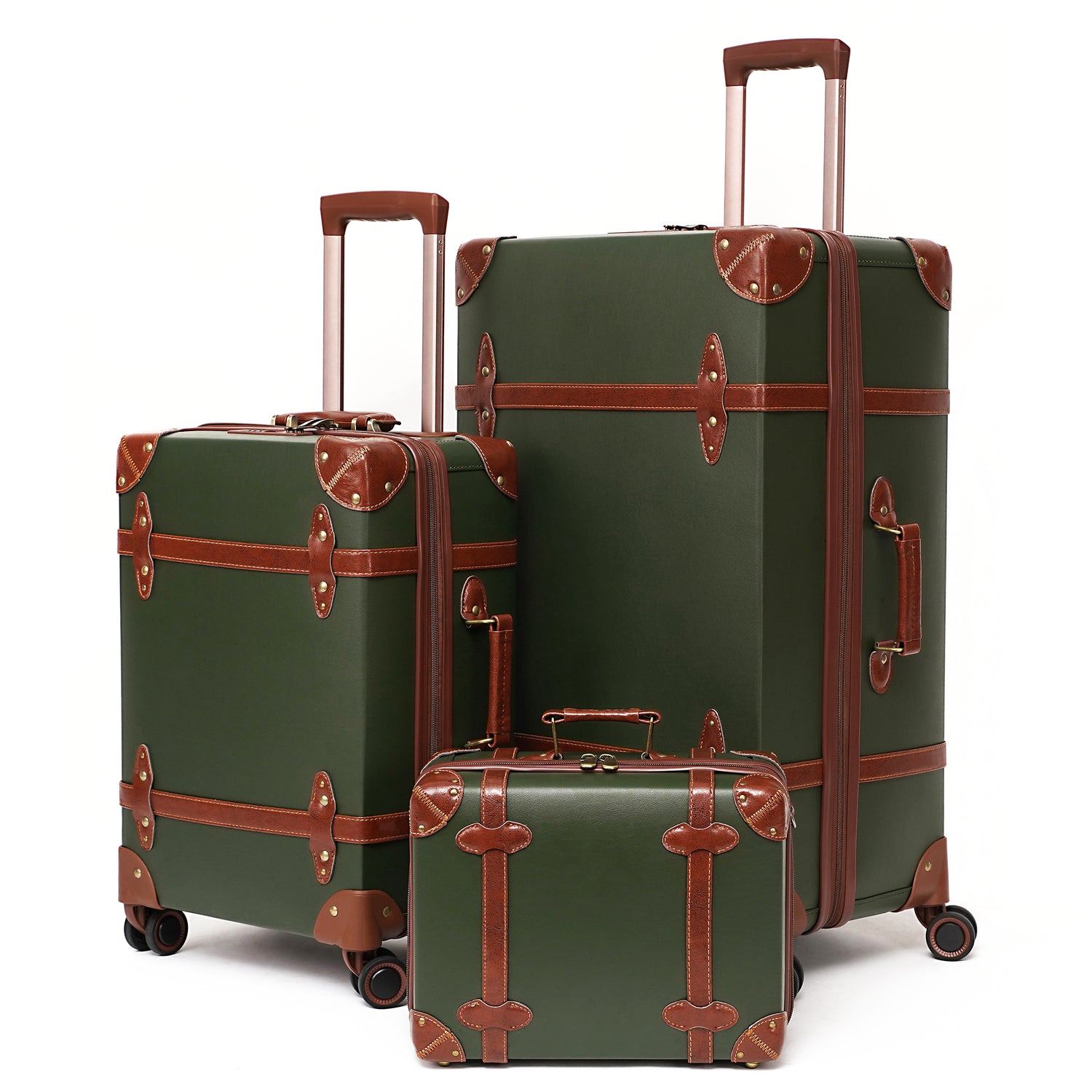 Urecity ​Handmade Vintage Luggage Set with Swivel Caster,PU Leather  Suitcase for Men and Women