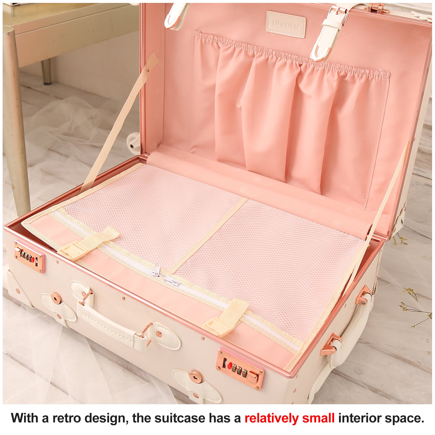 NZBZ Vintage Luggage Sets Retro Suitcase Luxury Cute Vintage Trunk Luggage  with Wheels and TSA Lock for Men and Women 3 Pieces (Pink, 14inch & 20inch