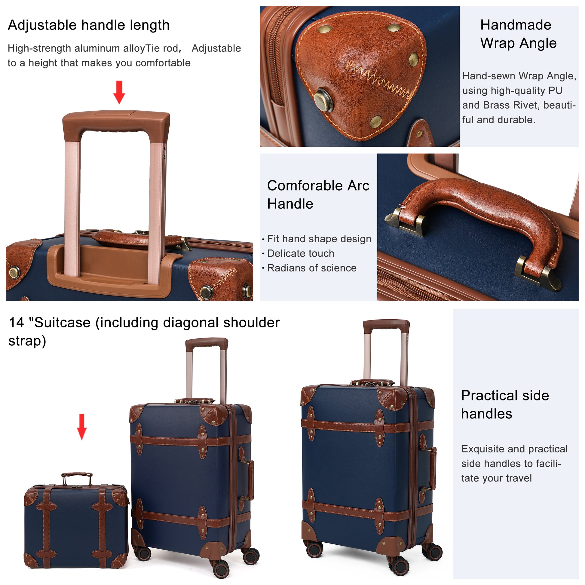 urecity Vintage and Cute Carry-On Overnight Case Non-Wheeled Mini Leather Trunk Suitcase with Shoulder Strap