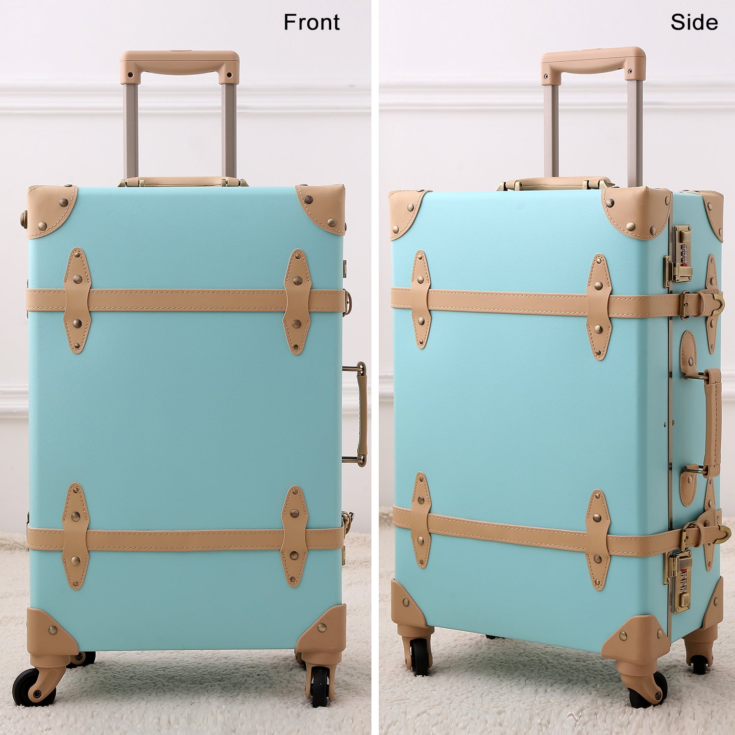 urecity vintage suitcase set for women, vintage luggage sets for women 2  piece, cute designer trunk luggage, retro suit case (Mint, 20+12)